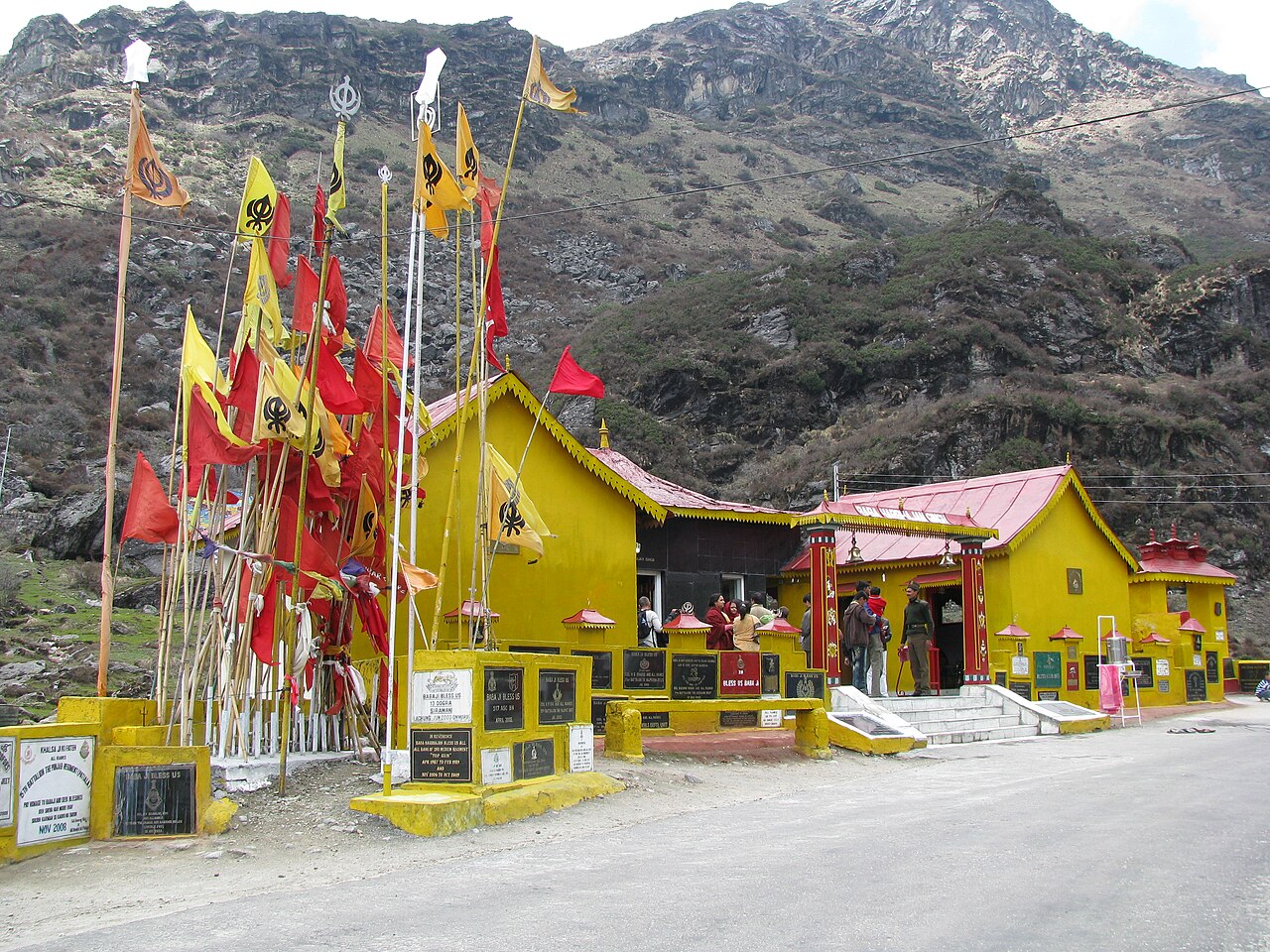 Devotees and Indian Army soldiers paying homage at the sacred Himalayan border complex